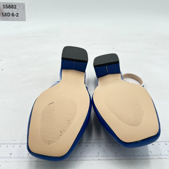 YDN Royal Blue Square Toe Block Low Heels Slingback Formal Loafer Dressy Shoes - Picture 7 of 8